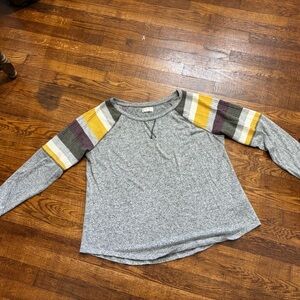 Maurices Gray Long Sleeve Top with Multicolor Stripes